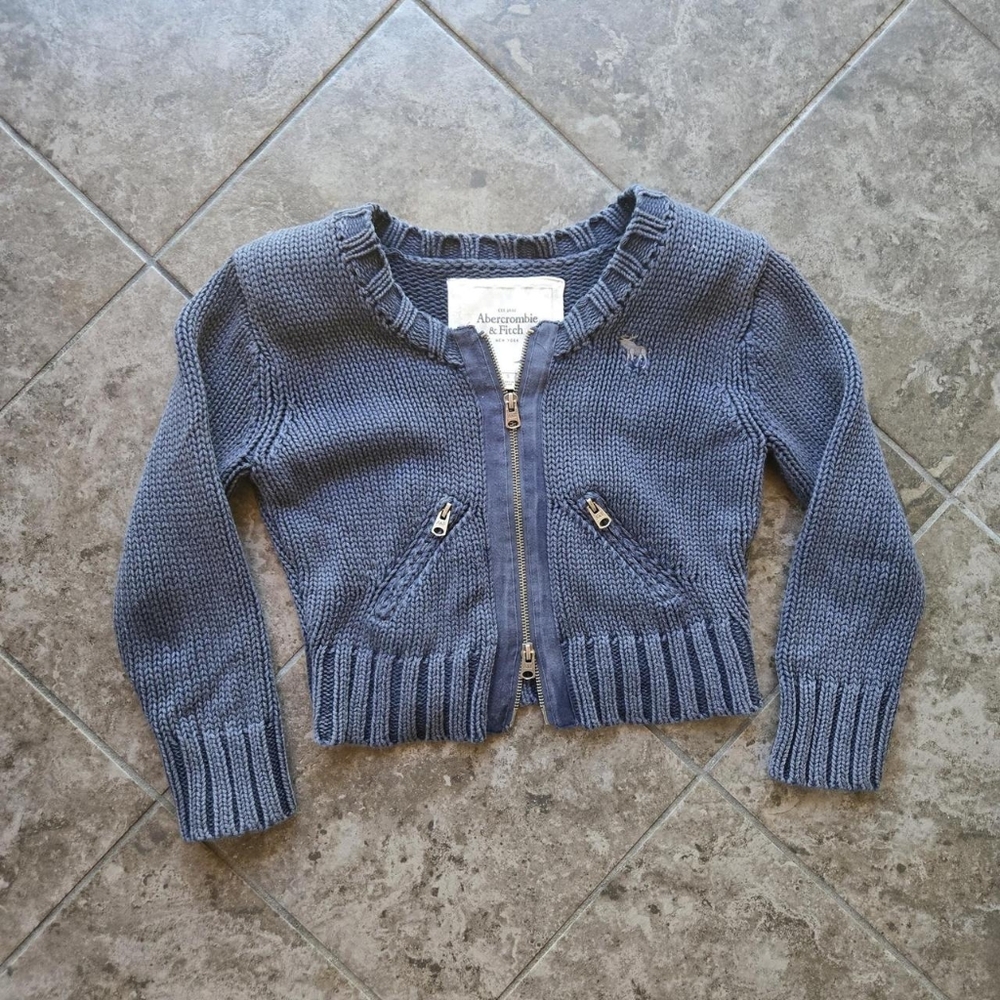 Abercrombie & Fitch Vintage Double Zip Up Sweater Knit Top 100% Cotton Blue S